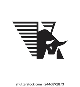 combination of bull ready to attack with abstract wings logo vector