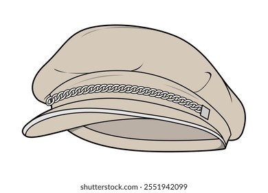 Combination cap technical flat drawing vector mockup template.