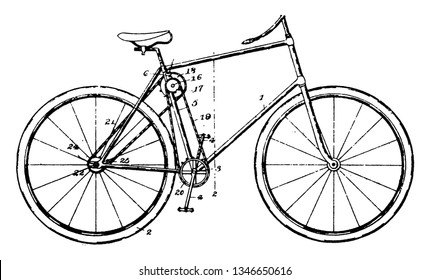 Combination Chain Driven Bicycle used for conducting the rest of the frame depending on the operators point of direction, vintage line drawing or engraving illustration.