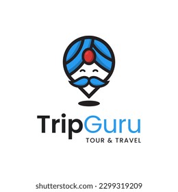 A combination character logo of a teacher priest and location pin. It is suitable for use as a travel agency logo.