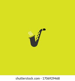 a combination of a cigarette pipe and a saxophone, forming a unique logo saxophone.