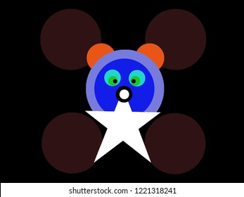 The combination of the circle and the star forms a cartoon character, like a bear standing in the center of the image, with a black background.