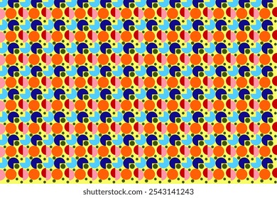 Combination of circles, half circles, part circles, and little circles