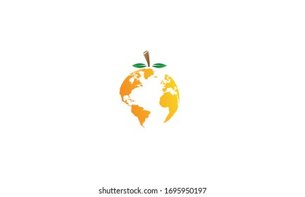 a combination of citrus fruit and globe, forming an orange logo in the world.