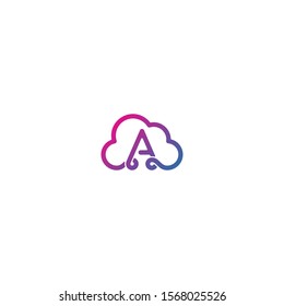 Combination of cloud and letter A logo design. vector