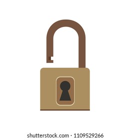 Combination code brown padlock vector flat illustration. 2d binary privacy secret safety. Bank security number password entry. Login various data CPU encrypted technology. Locker vault system open. 