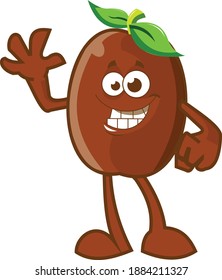 the combination of the coffee bean logo with the addition of an arm shape and a smiley expression