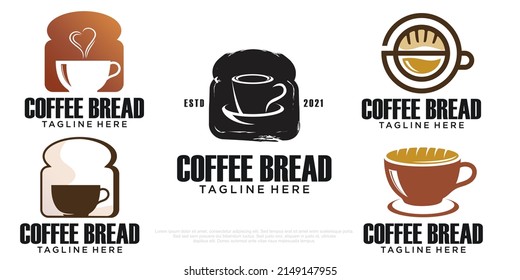 combination of coffee cups and bread icon set logo vector