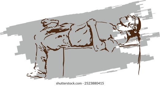 Combination of color and sketch a man sleeping, Suitable for sketchbook, cover book, poster, calendar, etc - illustration vector graphic.