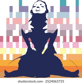 combination of colors and sketch of girl looking up, Suitable for sketchbook, coverbook, poster, calendar, etc - illustration vector graphic.