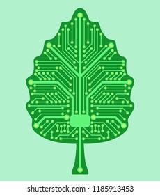 Combination concept - green tree and chip, vector illustration