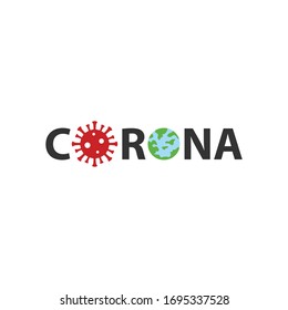 Eine Kombination von Corona Virus und Erde im Hintergrund des Logo-Symbolbildes