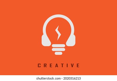 combination of creative headphone, bulb and thunder spark logo design