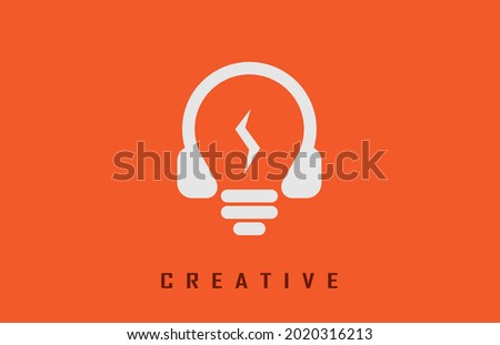 combination of creative headphone, bulb and thunder spark logo design