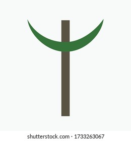 Combination of Crescent with Cross religious symbols. Harmony of two monotheistic religions concept symbolizes equality, hope, religious freedom and acceptance of the other. Flat design icon.