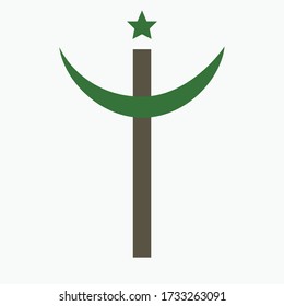 Combination of Crescent with Cross religious symbols. Harmony of two monotheistic religions concept symbolizes equality, hope, religious freedom and acceptance of the other. Flat design icon.