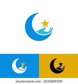 Combination of Crescent moon and Hand logo design vector