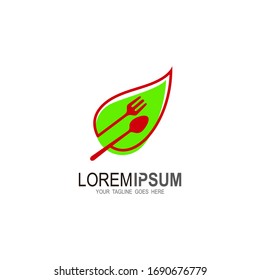 Combination of cutlery and leaf logos, Spoon and fork plane logo