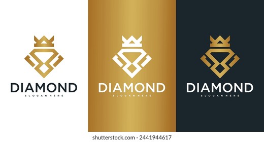 Combination diamond and crown logo design. Premium Vector