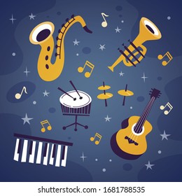 Combination of different Jazz Musical Instruments