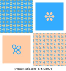 The combination of different modern stylish flower seamless patterns and isolated floral element in blue and ivory colors