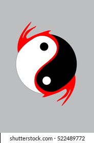 Combination of dragon wings and Yin Yang symbol. Vector for logo and icon.
