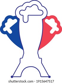 Una combinación de la Torre Eiffel y una cerveza fresca de barril con los colores nacionales de Francia.