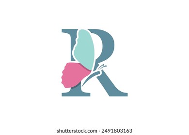 combination of an elegant butterfly design with the letter r
