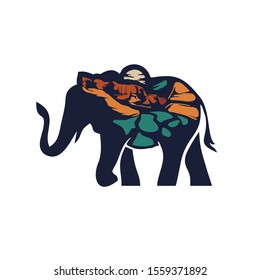 a combination of elephant images by including elements of beautiful scenery in it
