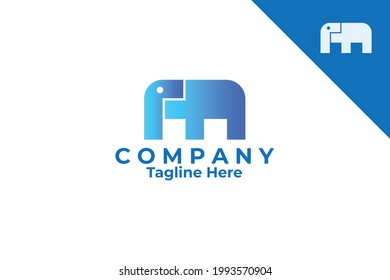 combination of elephant logo and letter M. logo with modern blue gradient. elephant icon.
