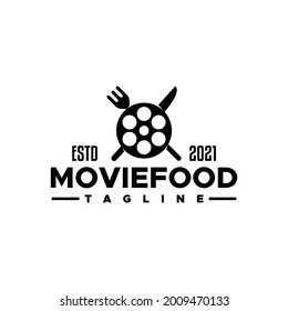 Combination of film reel and a fork and knife. Good for movie creator with a food theme, food reviewer, production house, movie store or any business and brand related to movie. Logo vector template