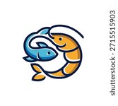 combination fish and shrimp logo