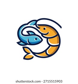 logotipo de combinação de peixe e camarão