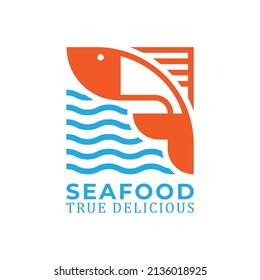 combination of fish and water in square logo vector