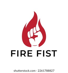 combination fist in red flames logo vector