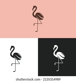 the combination of flamingos and coffee beans makes a logo, with 3 color options