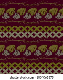 Combination of floral pattern and geometric ornament. Vector illustration of seamless background for wallpaper design, packing, textiles, posters.