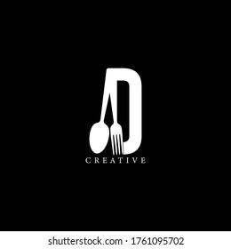 Combination Fork And Spoon Flat D Letter Logo Design. Vector EPS10