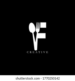 Combination fork and spoon flat F letter logo design. Vector EPS10