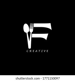 Combination fork and spoon flat F letter logo design. Vector EPS10