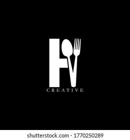 Combination fork and spoon flat H letter logo design. Vector EPS10