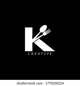 Combination fork and spoon flat K letter logo design. Vector EPS10