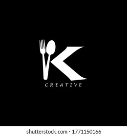 Combination fork and spoon flat K letter logo design. Vector EPS10