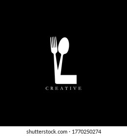 Combination fork and spoon flat L letter logo design. Vector EPS10