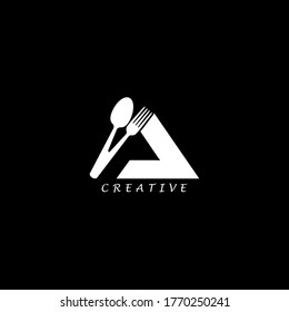 Combination fork and spoon flat A letter logo design. Vector EPS10