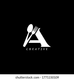 Combination fork and spoon flat A letter logo design. Vector EPS10