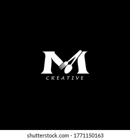Combination fork and spoon flat M letter logo design. Vector EPS10