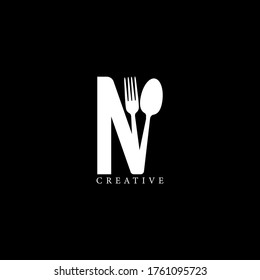 Combination fork and spoon flat N letter logo design. Vector EPS10