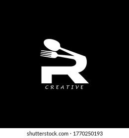 Combination fork and spoon flat R letter logo design. Vector EPS10