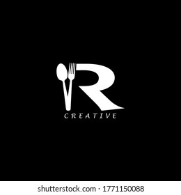 Combination fork and spoon flat R letter logo design. Vector EPS10
